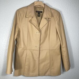 Vintage Y2K Beige Tan Women’s  Blazer Jacket Classic Leather M Charlies Angels